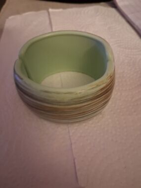 Chunky Resin Bangle with Pale Green Interior and Striped Exterior